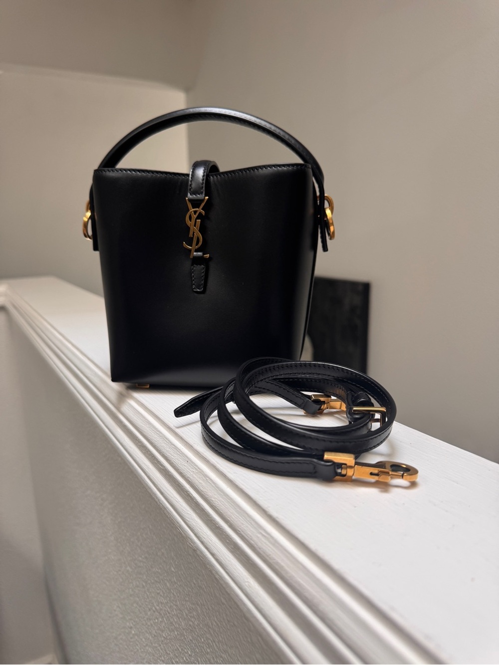 Saint Laurent Black Leather Mini Bucket Bag with Gold Hardware…le 37